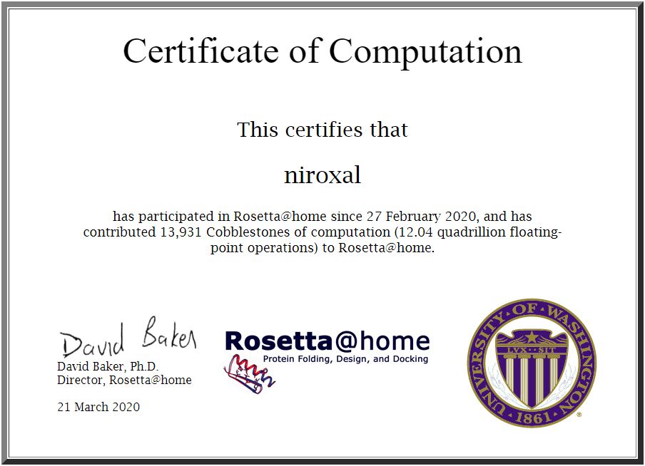 Rosetta@home Zertifikat