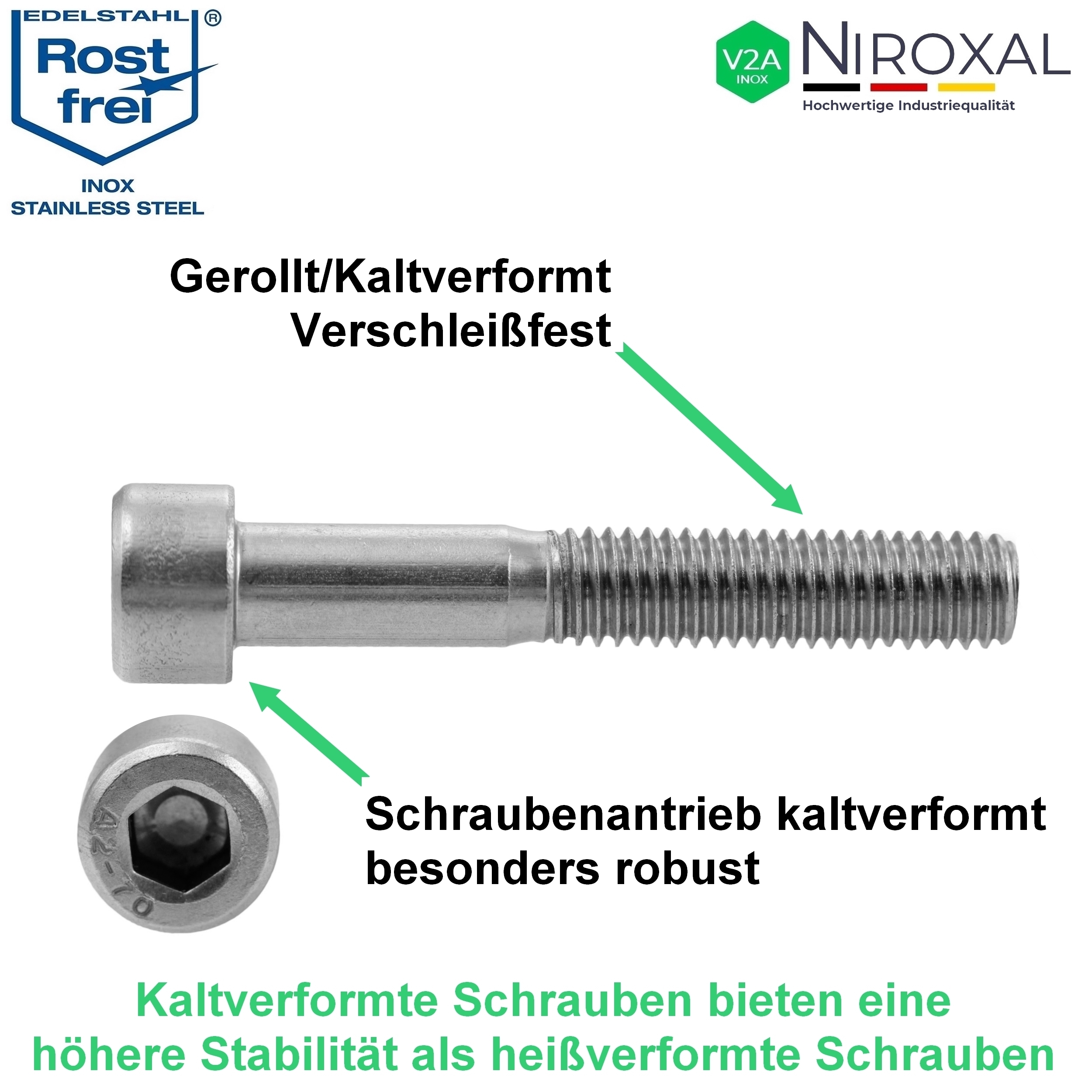 Zylinderkopfschrauben M6 und M8 mit Innensechskant aus V2A Edelstahl  rostfrei - Niroxal Edelstahl made in Germany